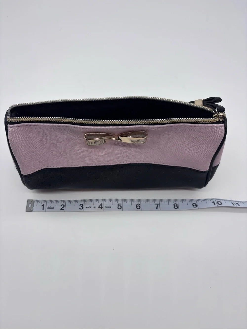 Victoria's Secret Pink and Black Colorblock Cosmetic Case with Gold Bow